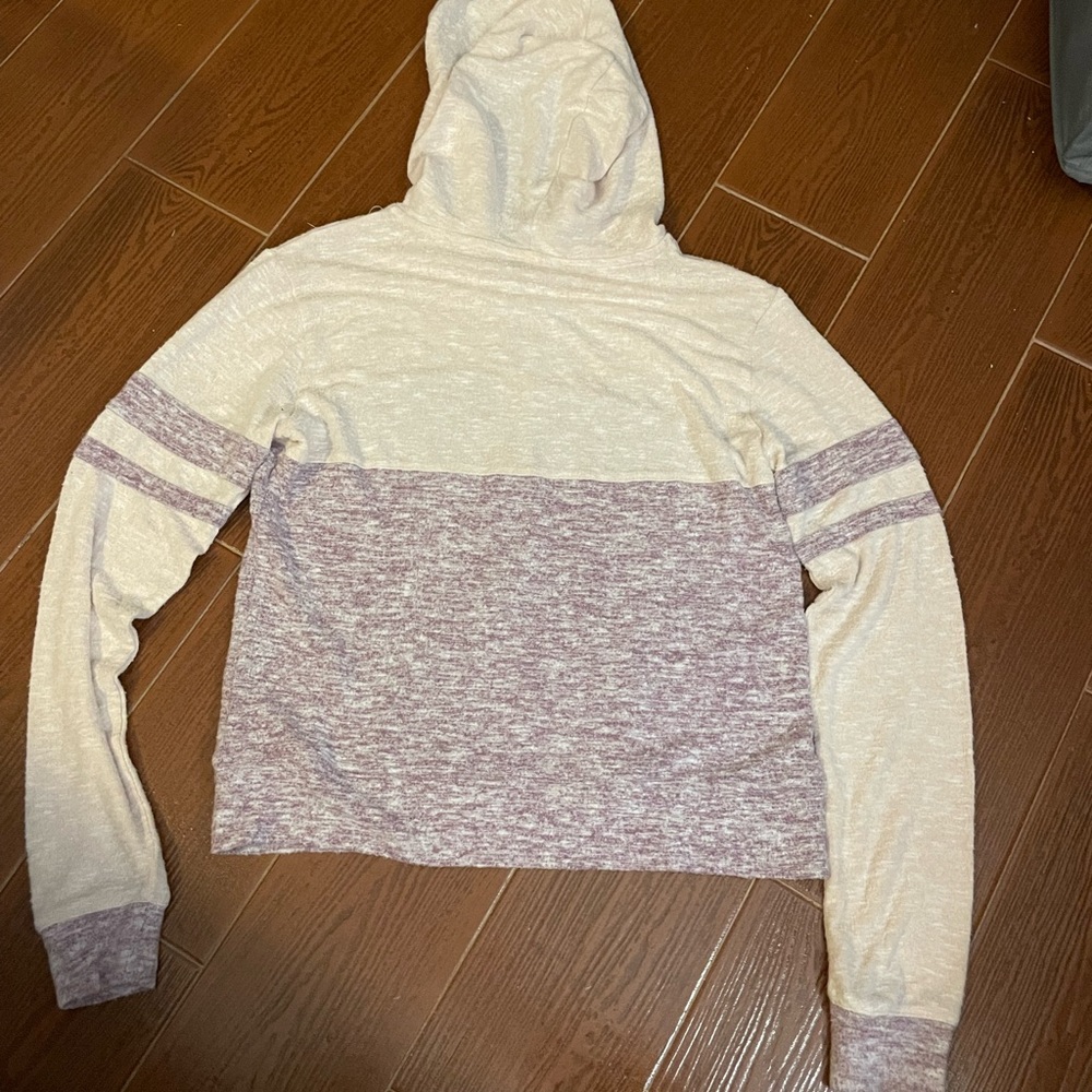 Unbranded Purple Ivory Hoodie sweater front zip size medium polka dot drawstring - Picture 10 of 14